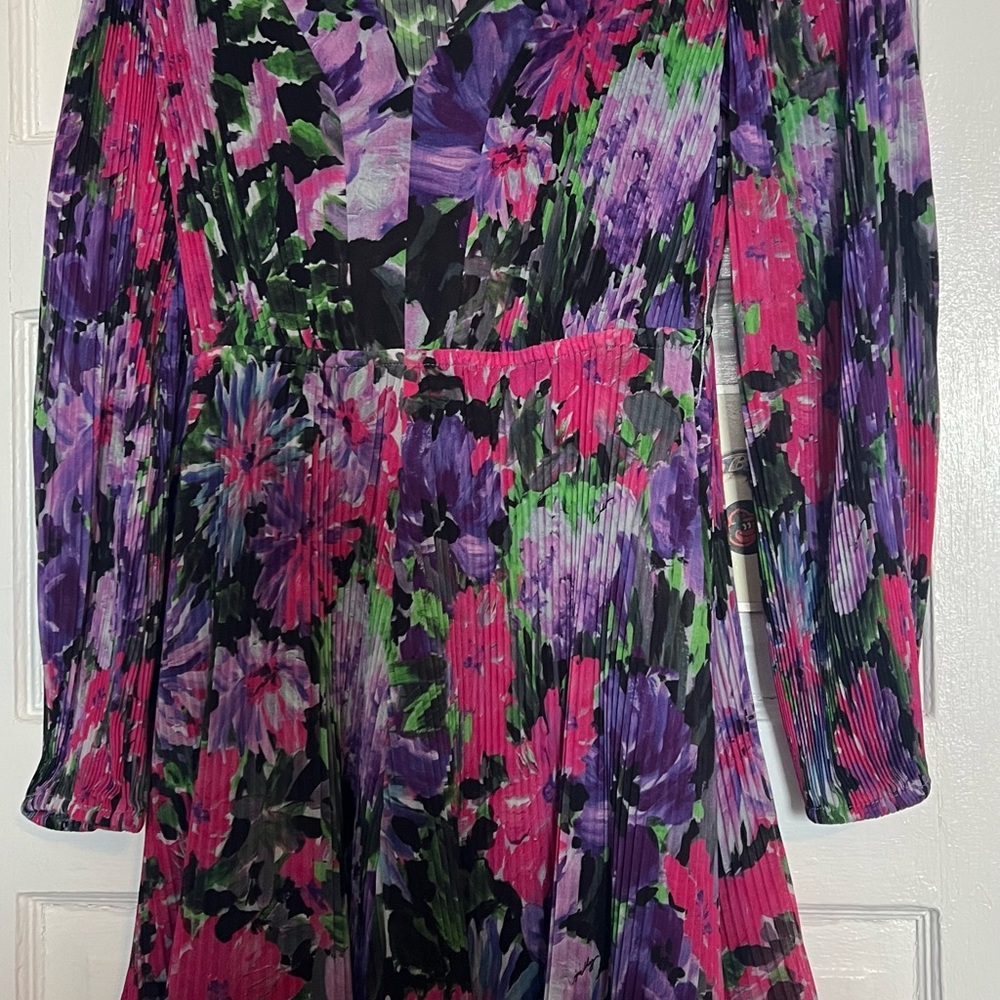 MILLY Liv floral tie waist mini dress with long sleeve dress
